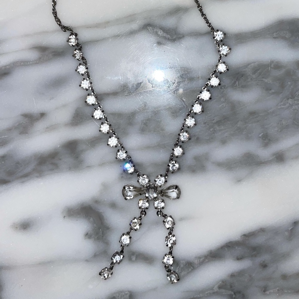 Vintage rhinestone bow necklace